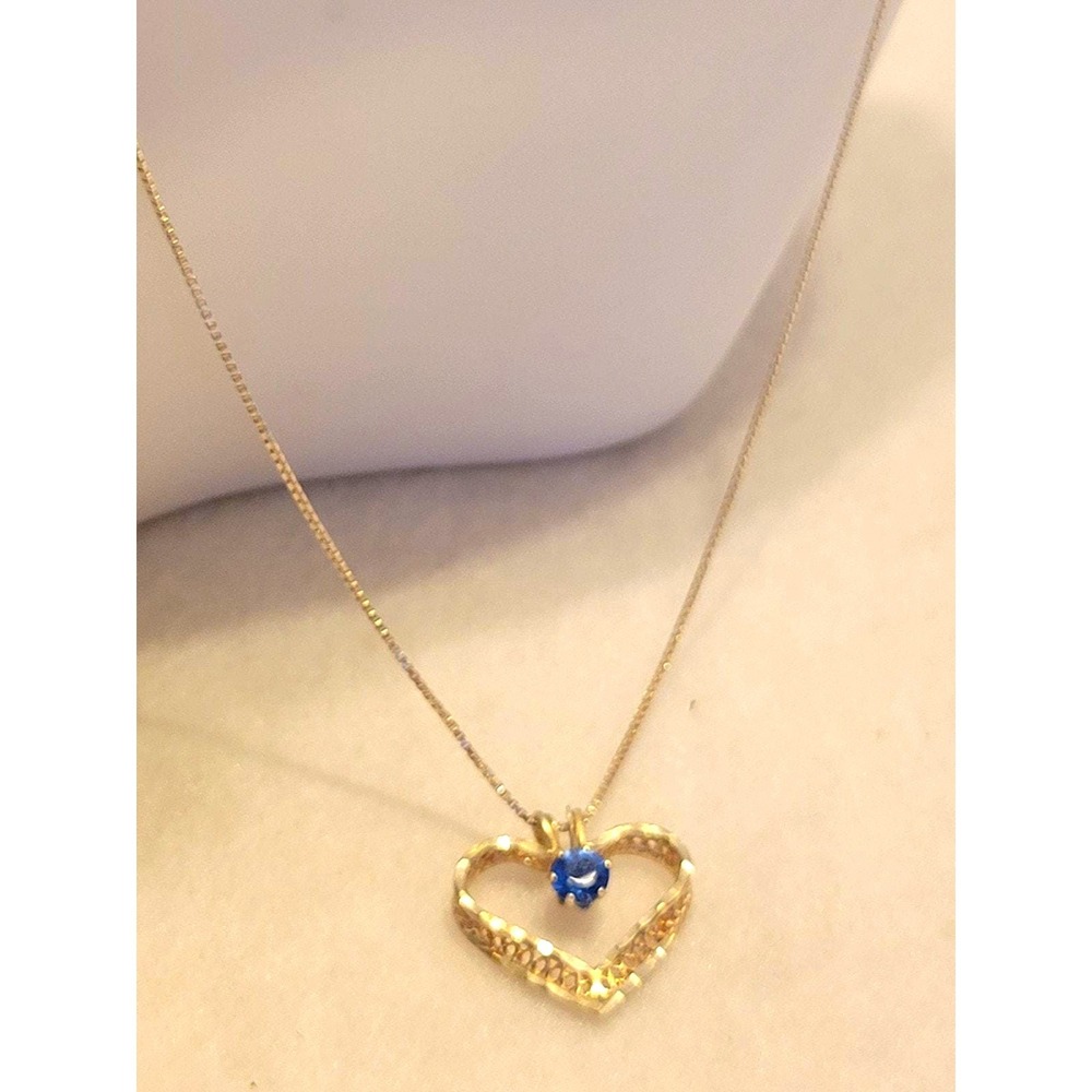 Italy 925 Sterling Silver Necklace Heart Pendant Blue Stone Gold Tone Romantic